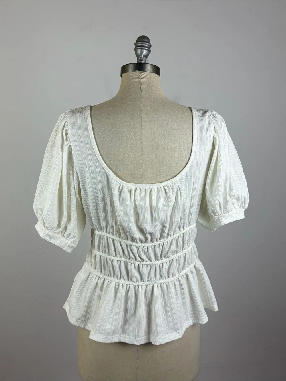 Anthropologie Maeve Ruched Puff-Sleeved Blouse in White